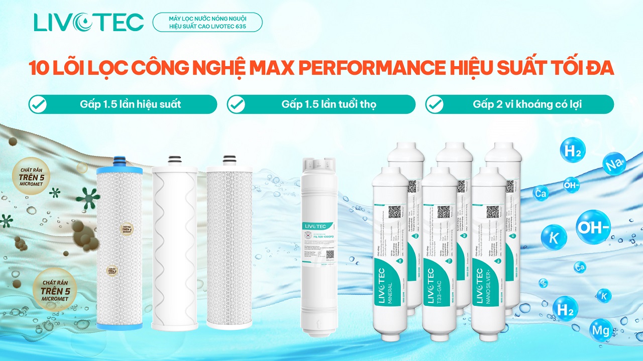 Livotec 635 có hệ 10 lõi lọc hiệu suất cao