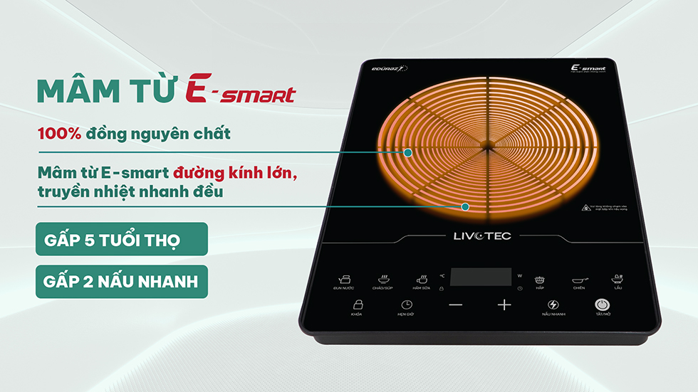 Mâm từ E-smart đường kính lớn, truyền nhiệt nhanh làm từ 100% đồng nguyên chất