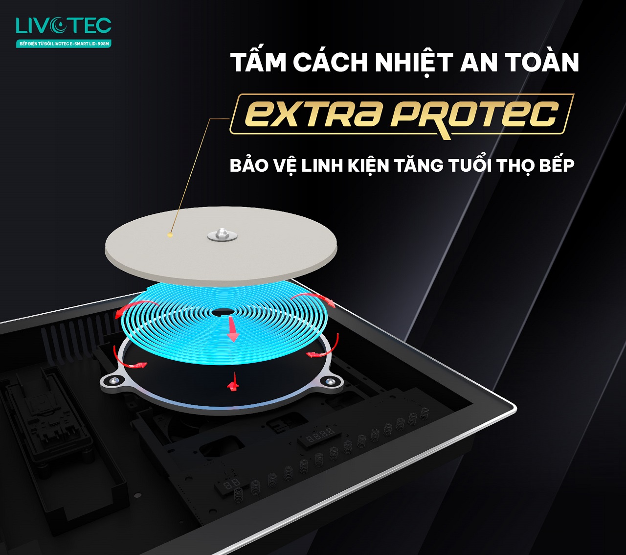 Bếp từ đôi Livotec E-smart LID-998M tấm cách nhiệt Extra Protec