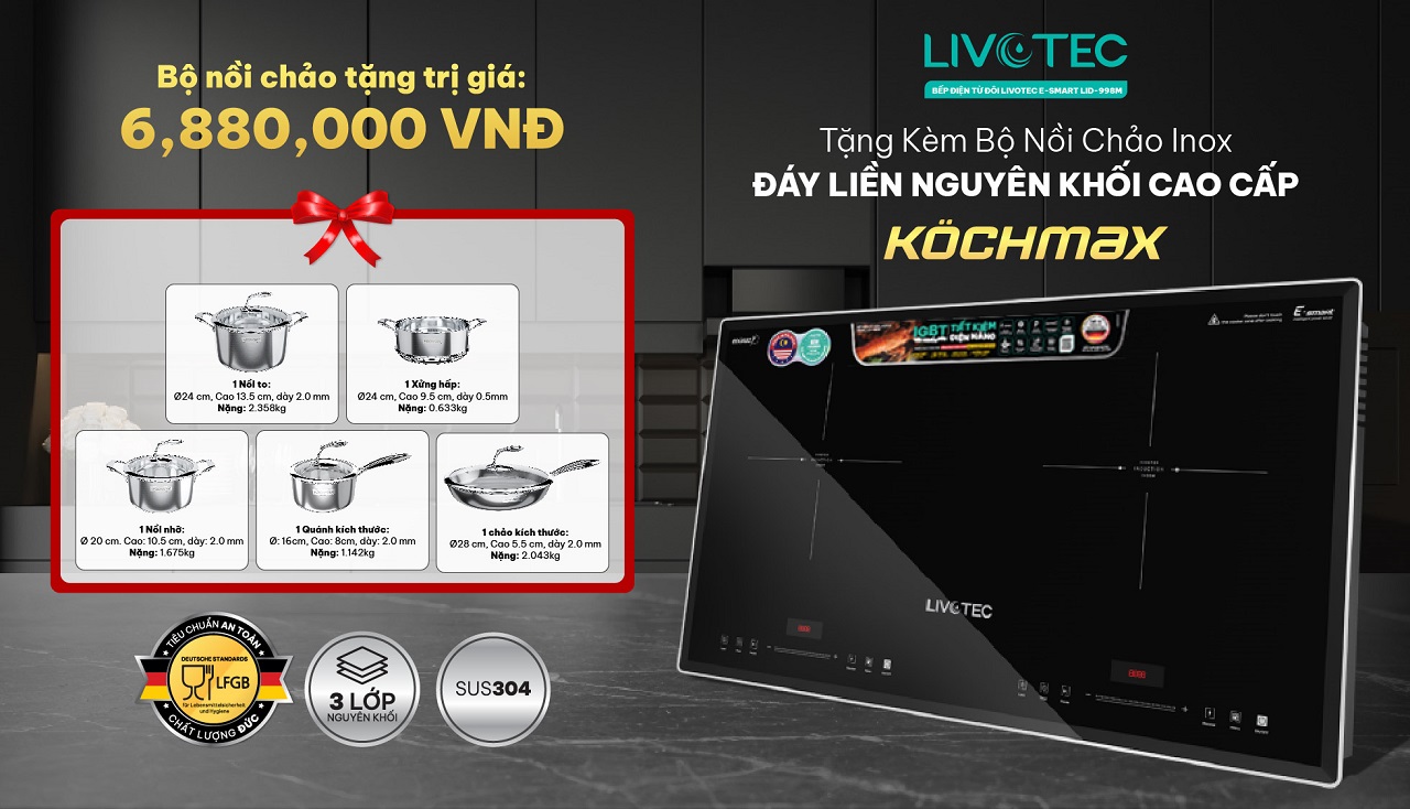 Bếp từ đôi Livotec E-smart LID-998M bộ quà tặng cao cấp