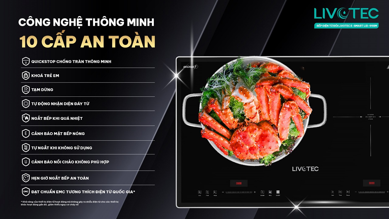Bếp từ đôi Livotec E-smart LID-998M công nghệ thông minh 10 cấp an toàn