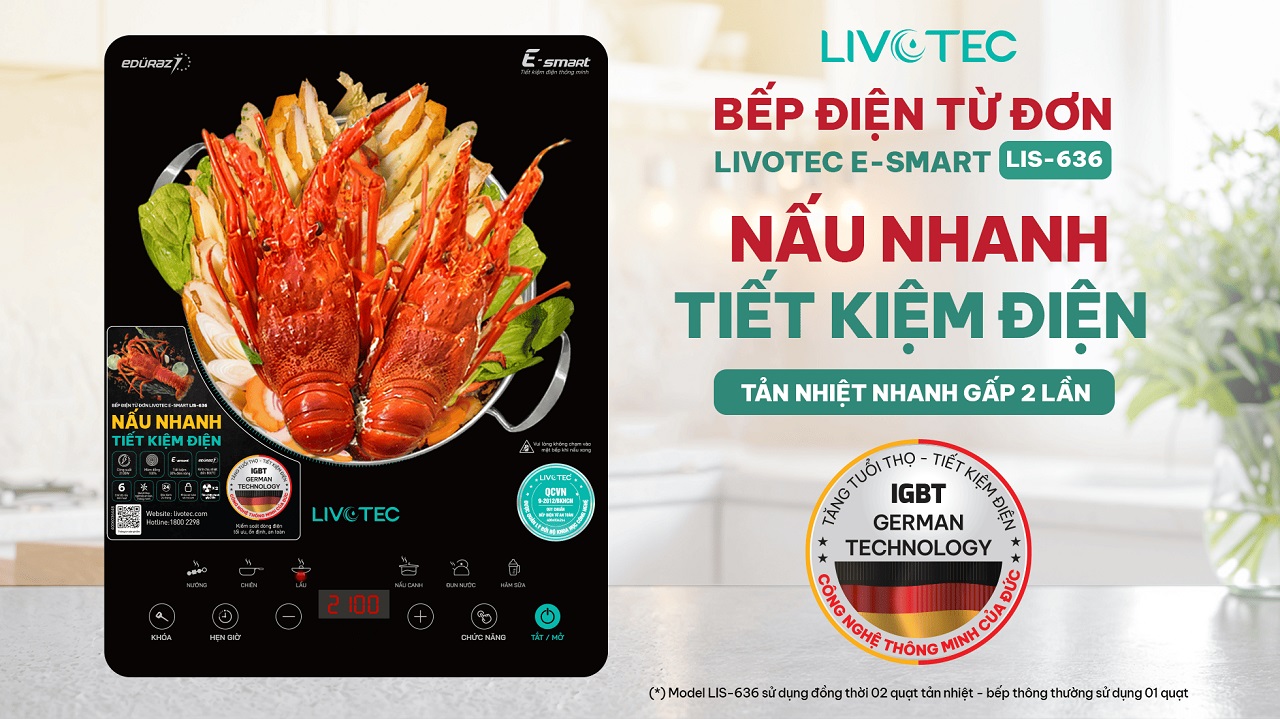 Bếp từ đơn Livotec E-Smart LIS-636 nấu nhanh tiết kiệm điện