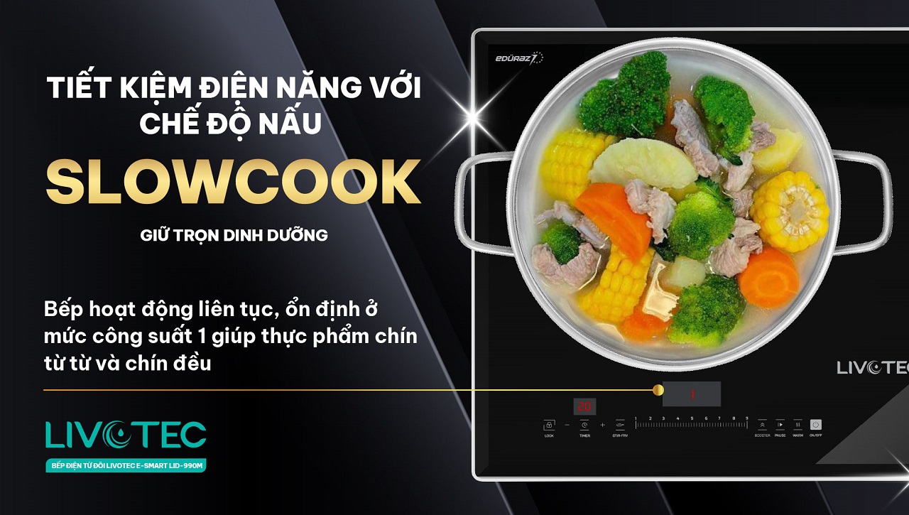 Bếp từ đôi Livotec E-SMART LID-990M nấu liu riu giữ dinh dưỡng