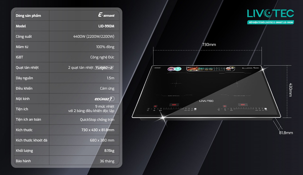  Thông số sản phẩm bếp từ LID-990M