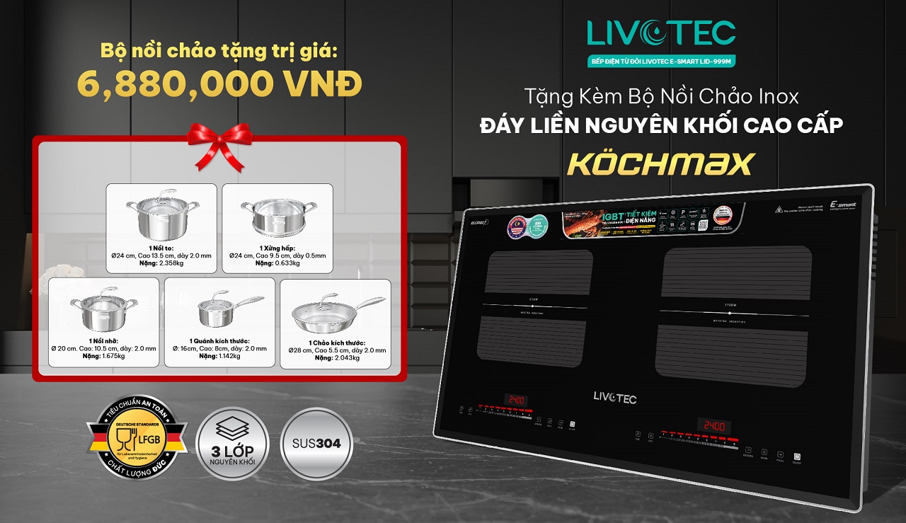 Bếp từ đôi Livotec LID-999M bộ quà tặng cao cấp