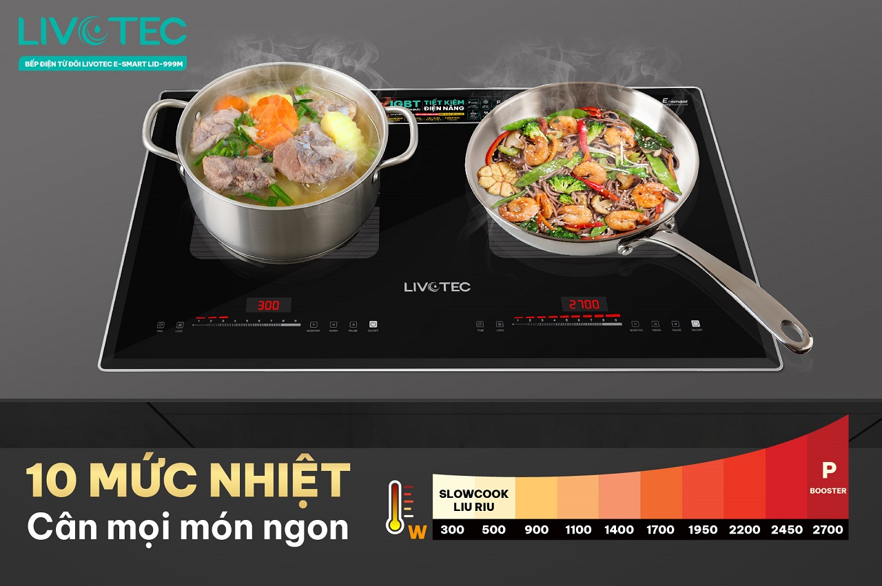 Bếp từ đôi Livotec LID-999M với 10 mức nhiệt