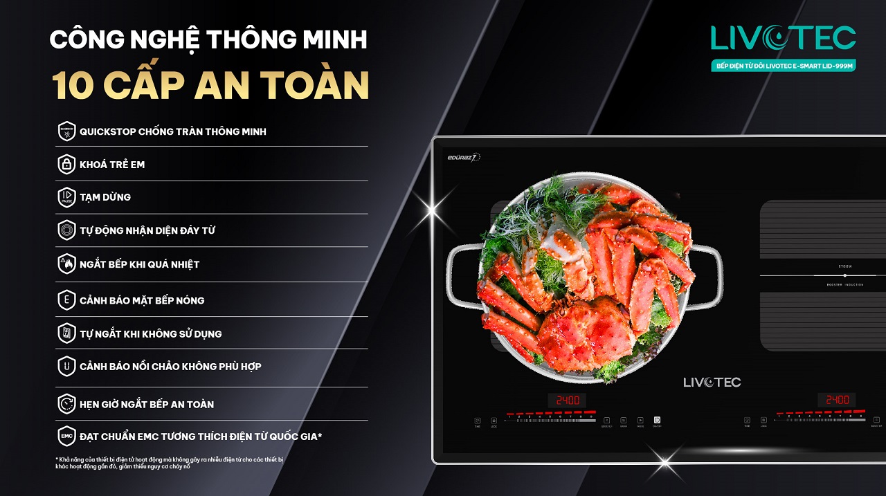 Bếp từ đôi Livotec LID-999M công nghệ thông minh 10 cấp an toàn