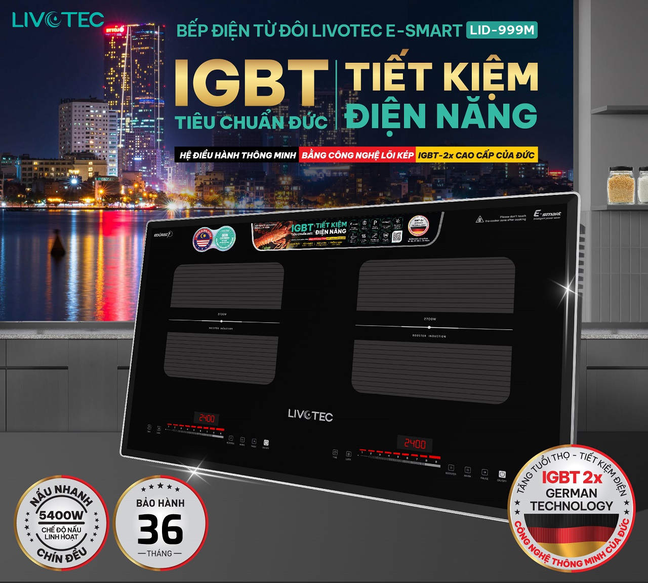Bếp từ đôi Livotec LID-999M IGBT tiêu chuẩn Đức tiết kiệm điện