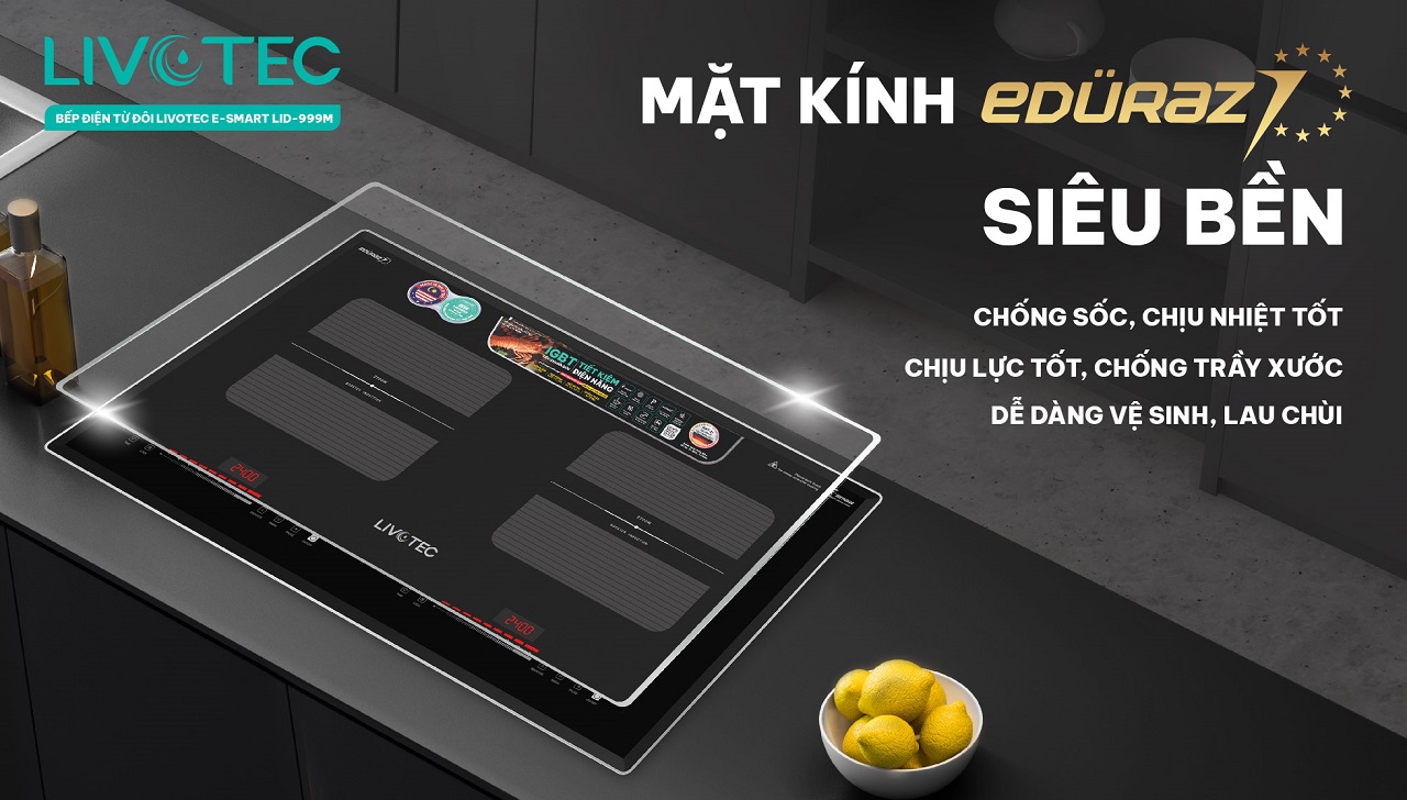 Bếp từ đôi Livotec LID-999M mặt kính Eduraz bền gấp 1,5 lần