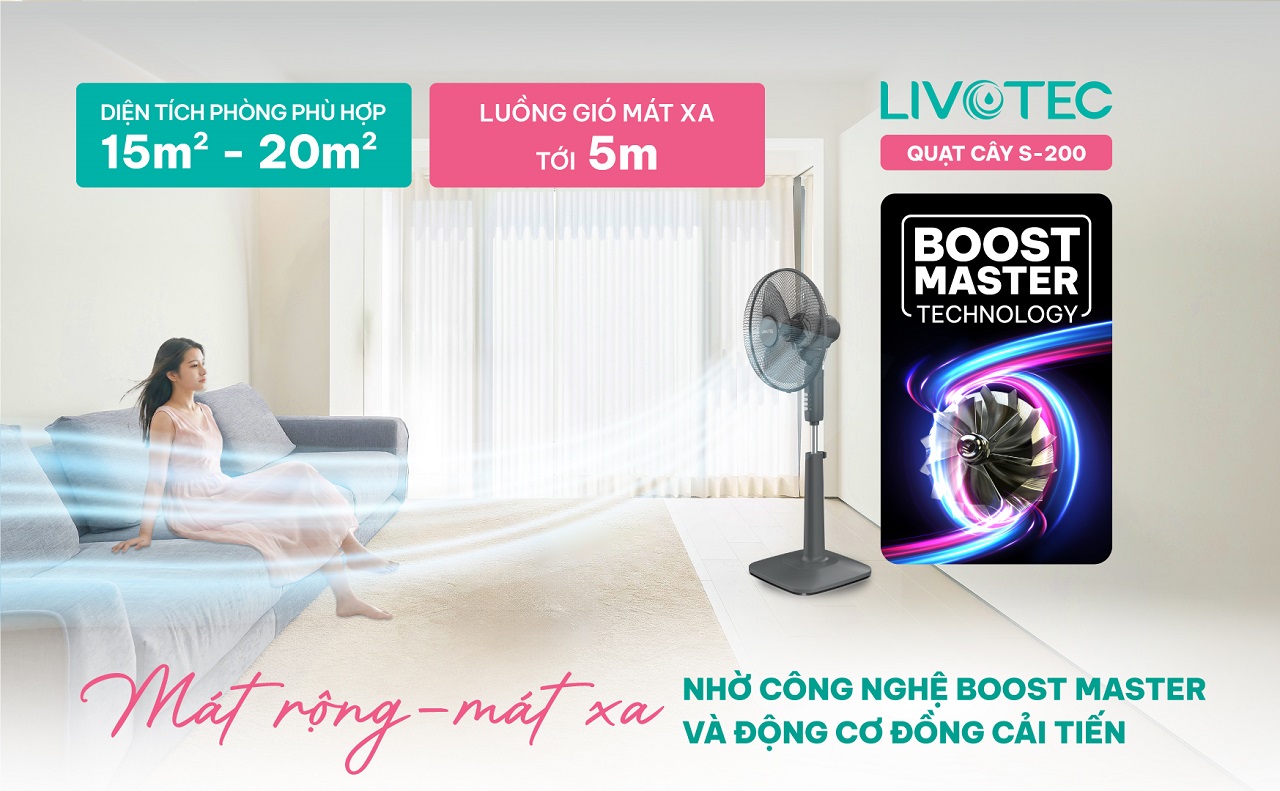 Quạt cây Livotec S-200 công nghệ Boost Master gió mạnh