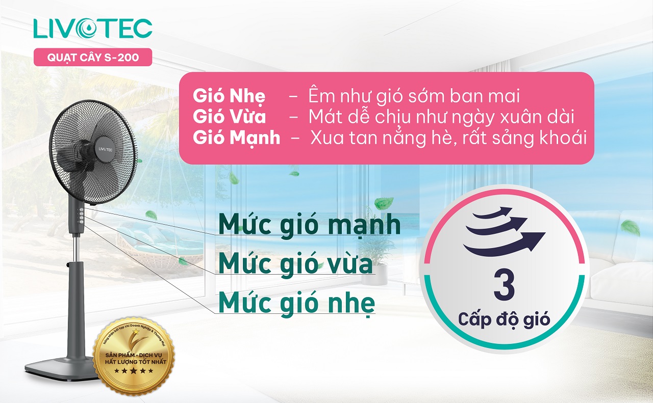 Quạt cây Livotec S-200 ba cấp độ gió linh hoạt
