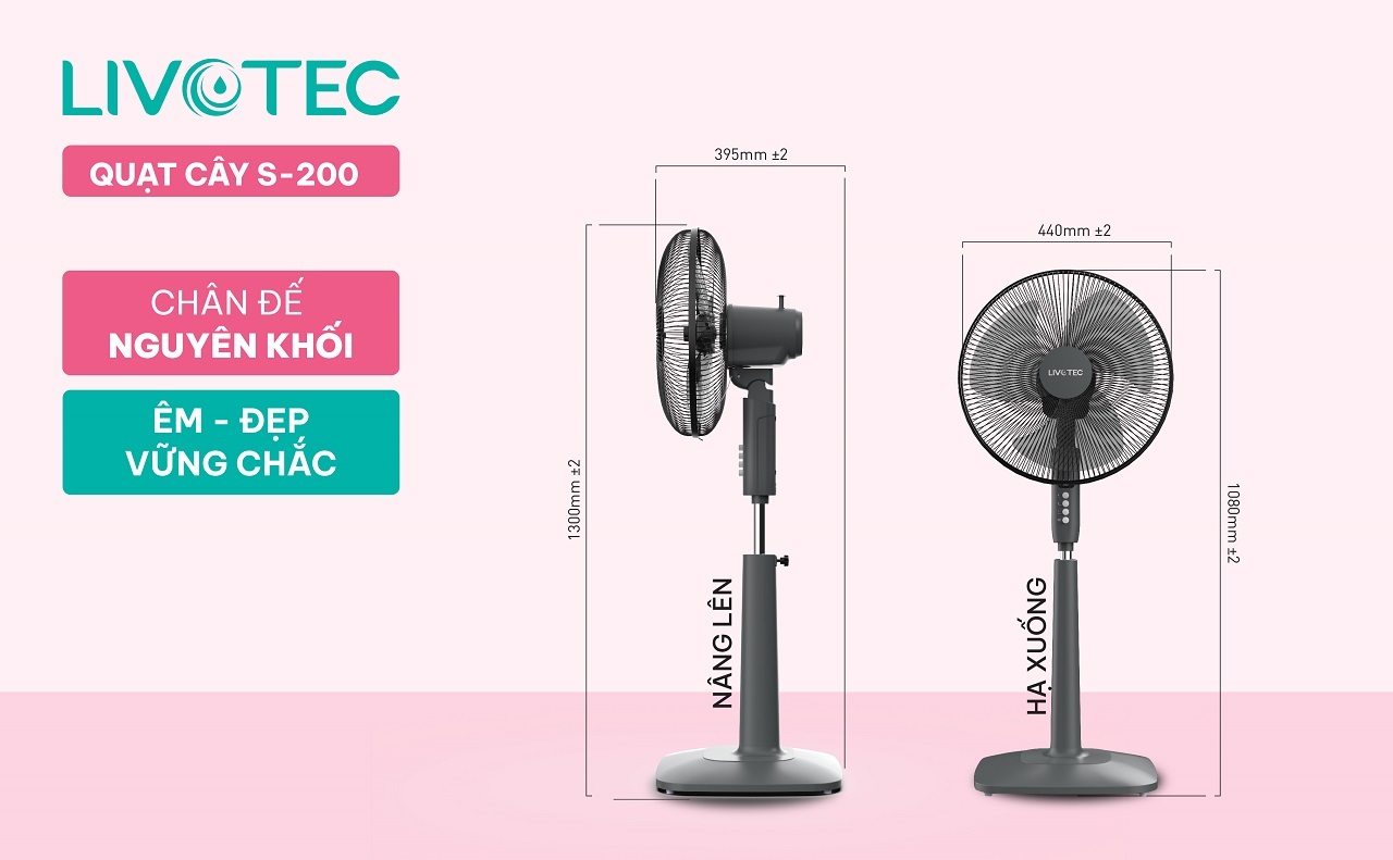 Quạt cây Livotec S-200 thiết kế chân đế nguyên khối tinh tế