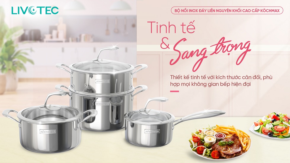 Bộ nồi inox Kochmax KMC-886 có thiết kế tinh tế, sang trọng