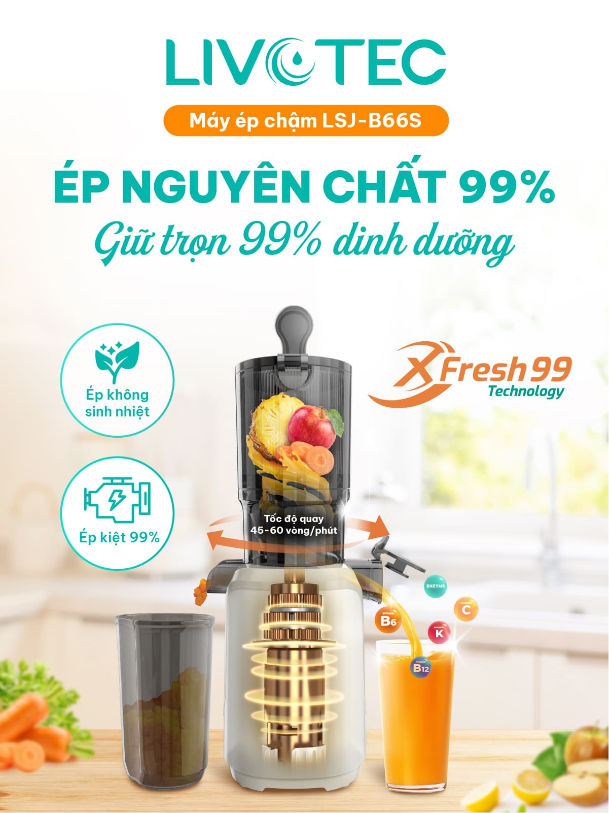 Máy ép chậm Livotec LSJ-B66S công nghệ ép lạnh