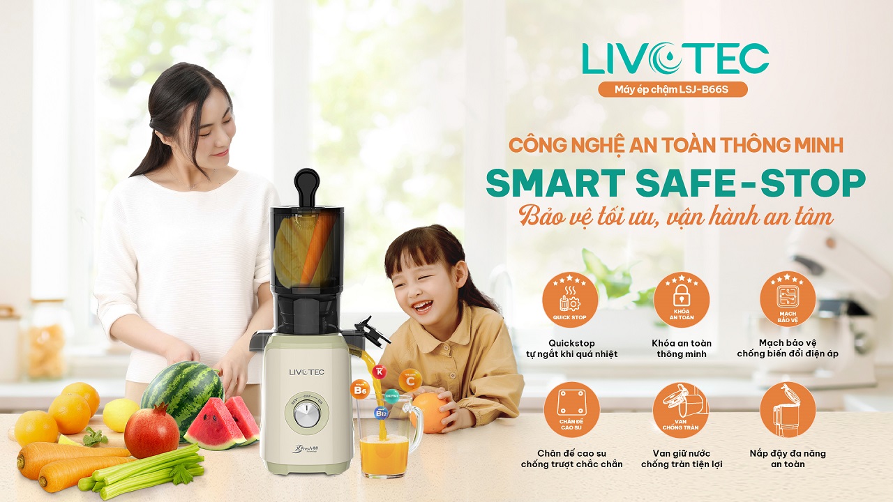 Máy ép chậm Livotec LSJ-B66S sở hữu công nghệ an toàn thông minh