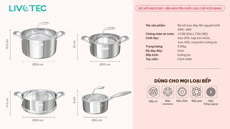 Thông số kỹ thuật của nồi Kockmax KMC-886