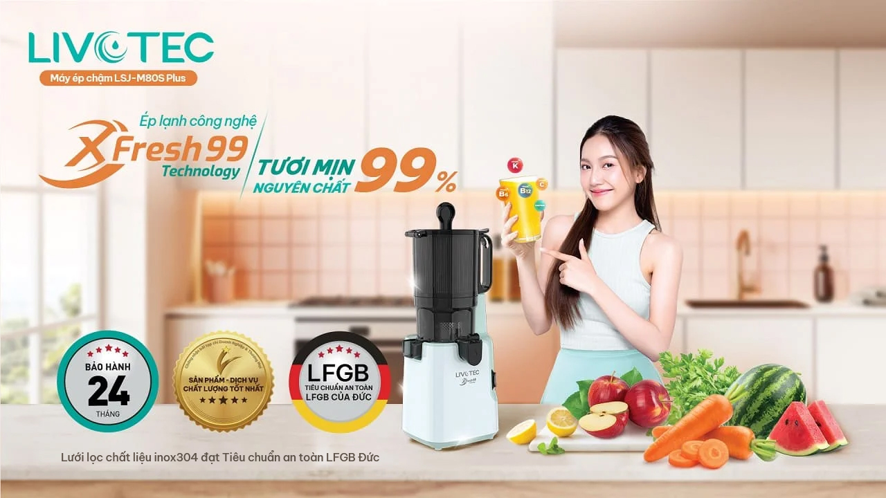 Máy ép chậm Livotec LSJ-M80S Plus công nghệ ép lạnh XFresh99