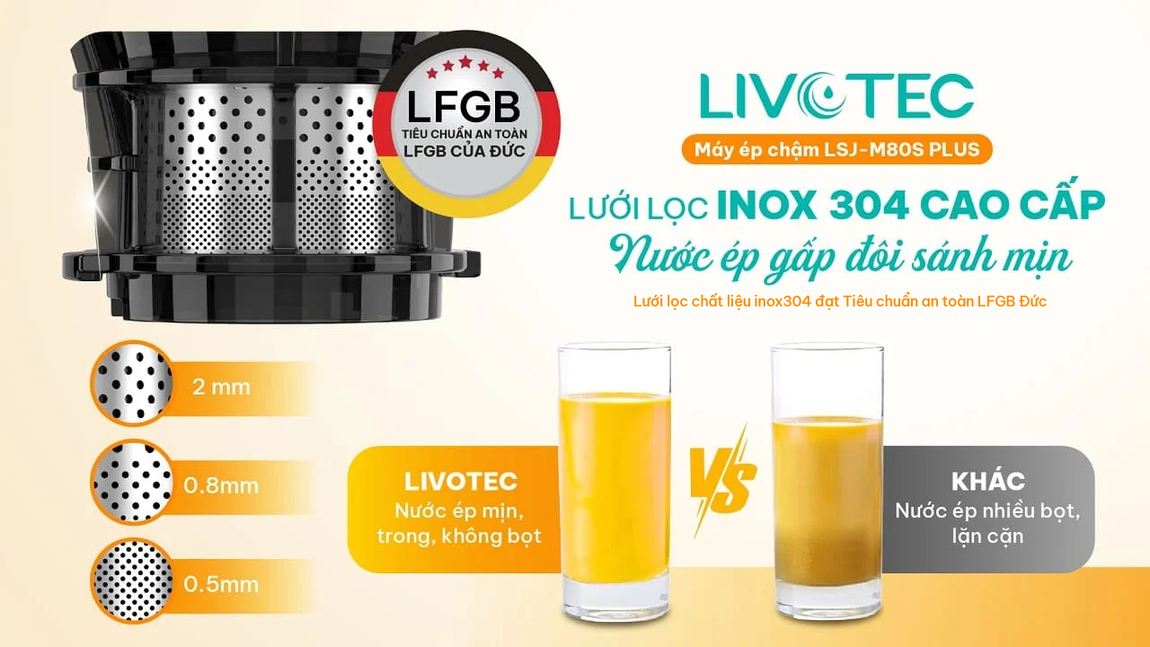 Livotec LSJ-M80S Plus trang bị lưới lọc inox