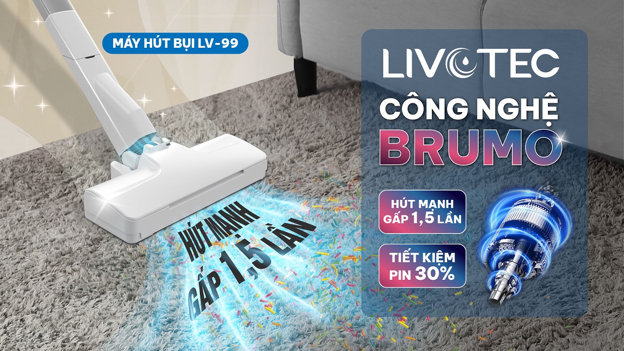 Máy hút bụi Livotec LV-99 sử dụng động cơ BLDC Brumo