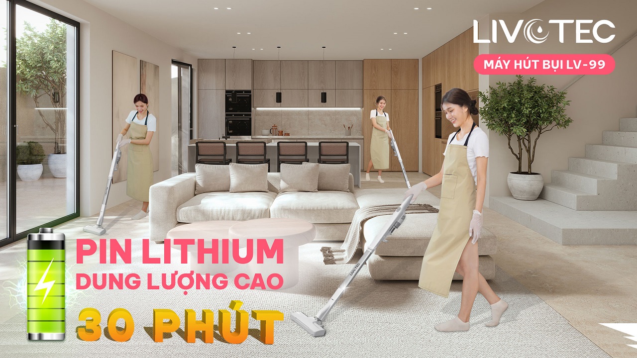 Máy hút bụi Livotec LV-99 sử dụng pin Lithium tháo rời
