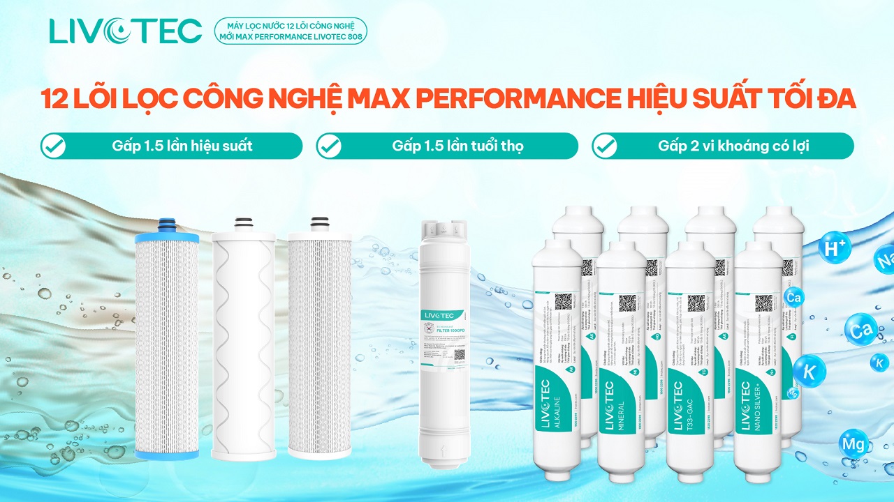 Livotec 808 trang bị 12 lõi lọc Max-Performance