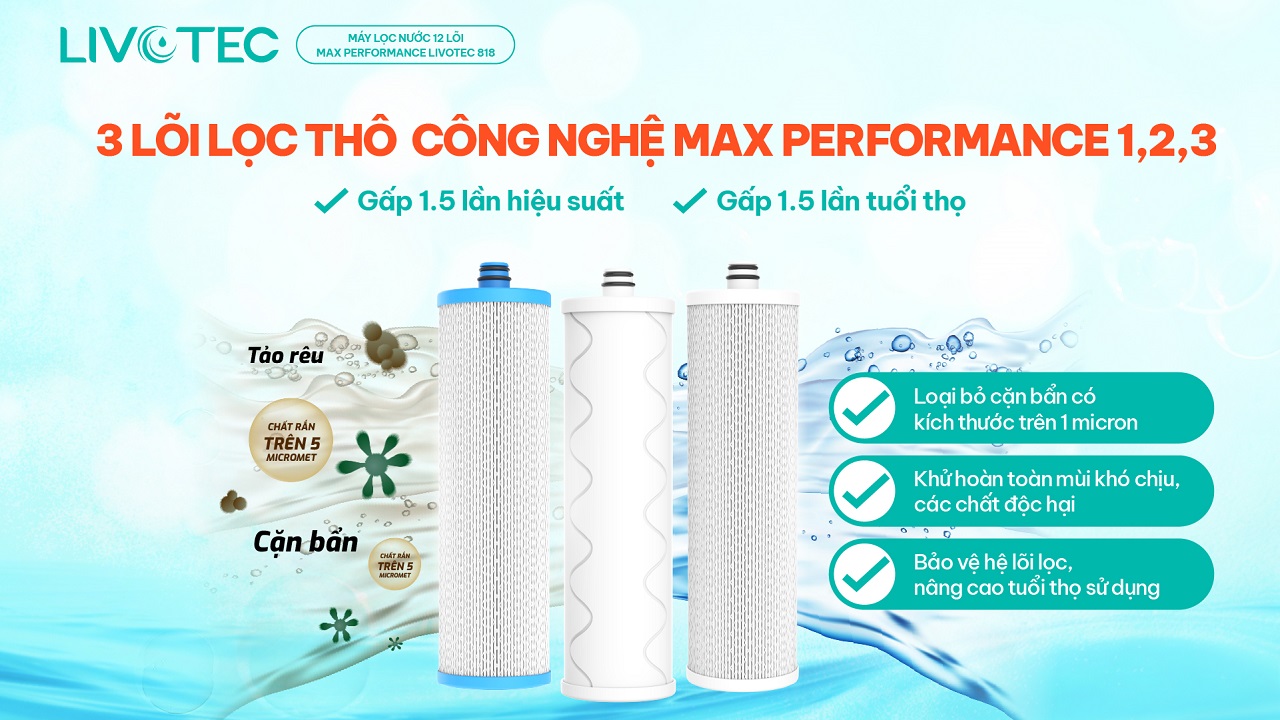 Livotec 818 dùng lõi thô Max-Performance lọc sạch sâu