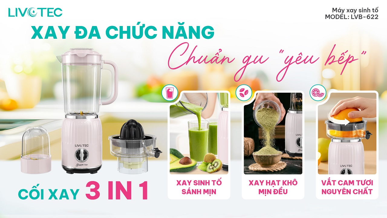 máy xay sinh tố Livotec LVB-622 cối xay đa năng 3 trong 1