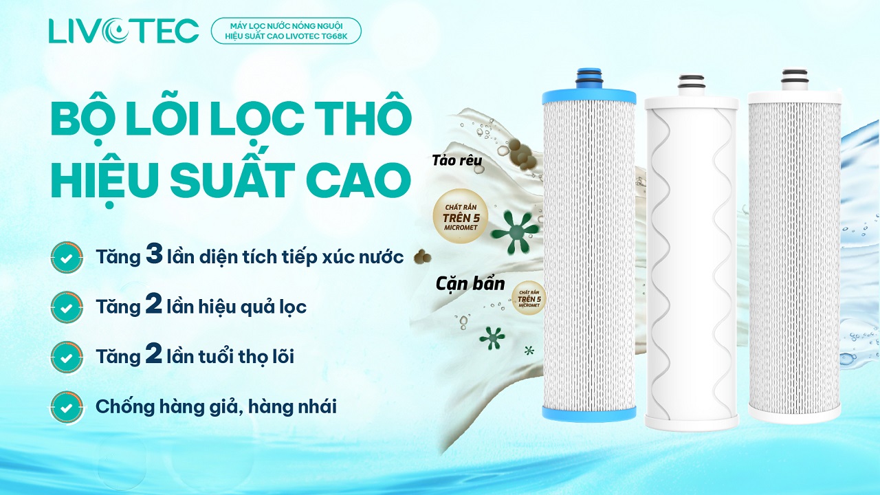 Lõi thô Livotec TG68K lọc tối ưu, tăng tuổi thọ gấp đôi