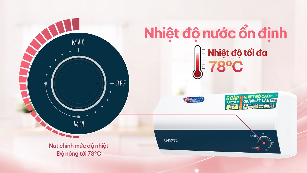 Livotec I30A25 điều chỉnh nhiệt độ đến 78°C