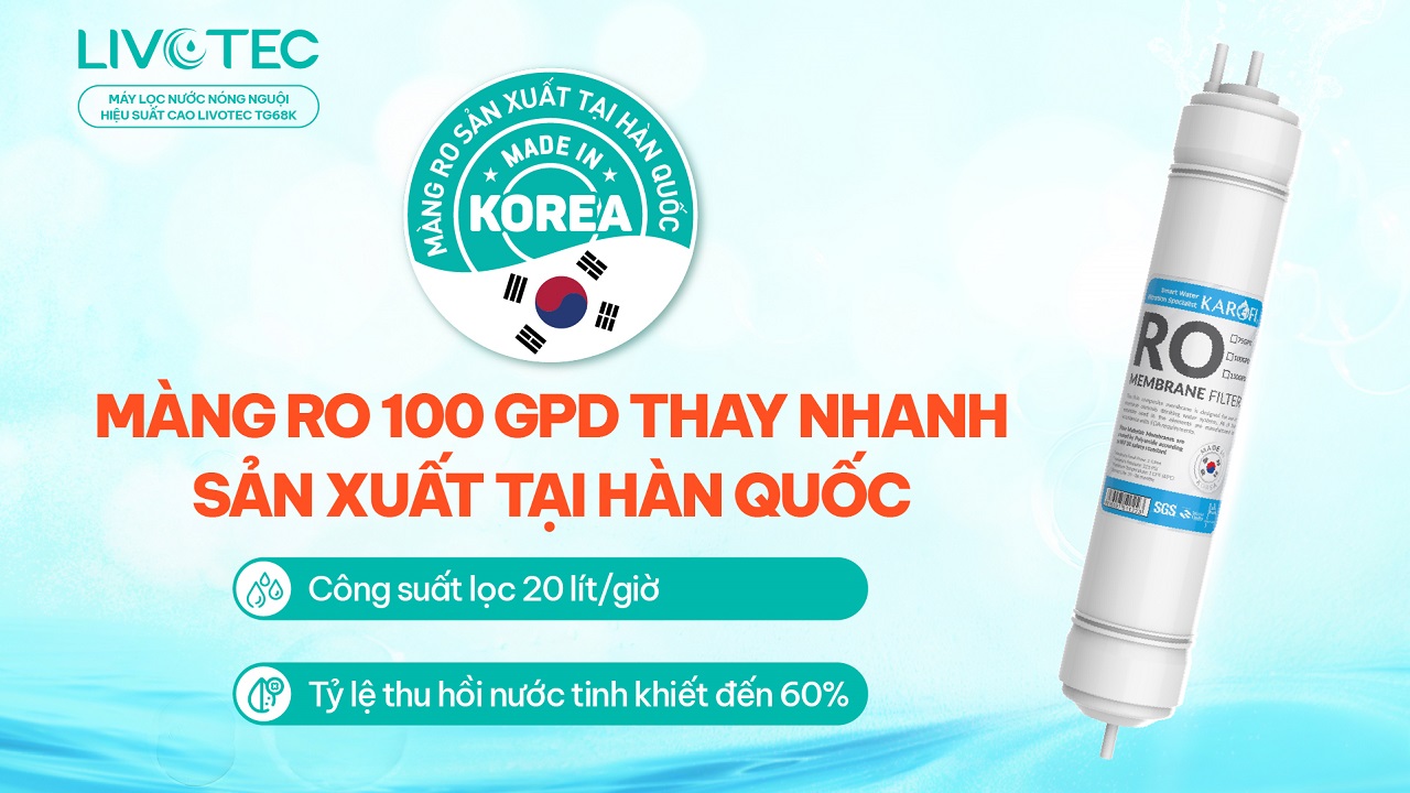 Màng RO Hàn Quốc 100 GPD trong máy Livotec TG68K