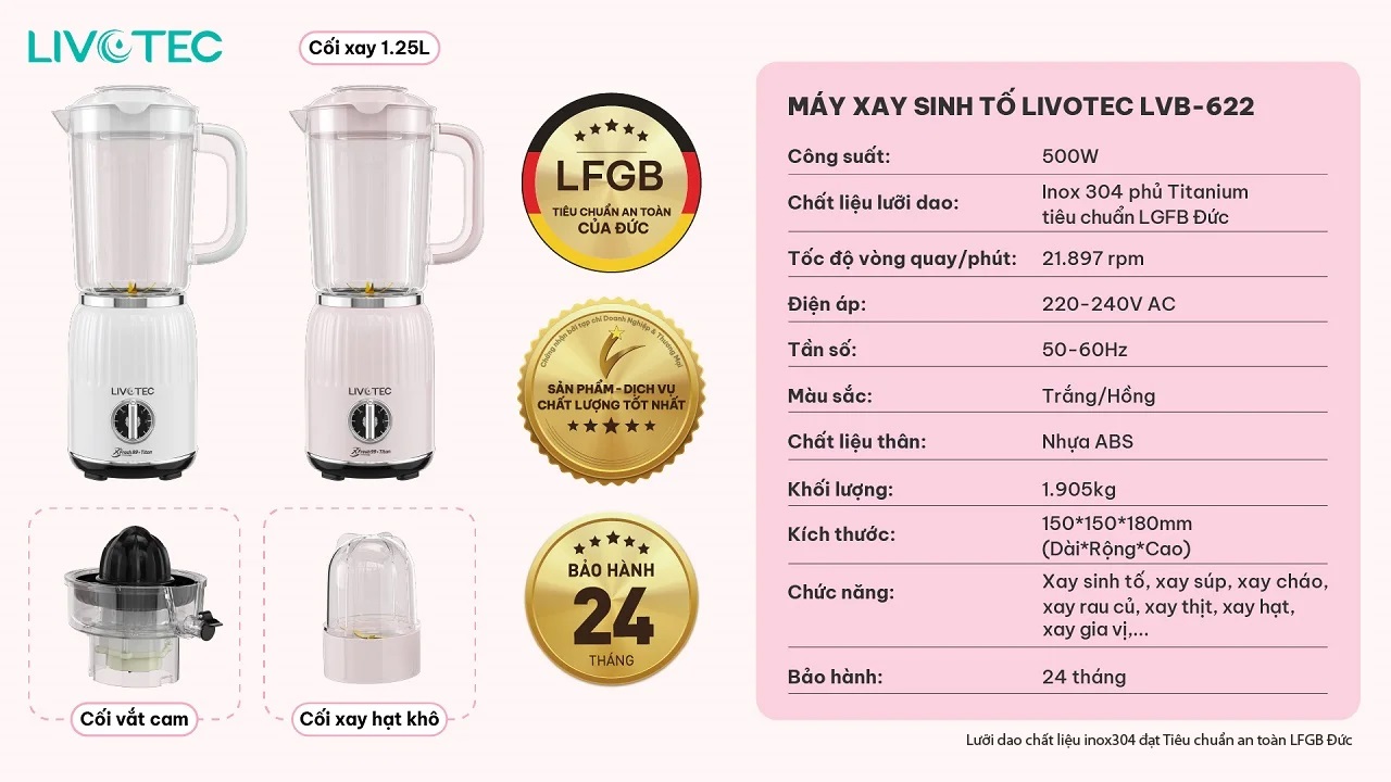 Thông số kỹ thuật Livotec LVB-622
