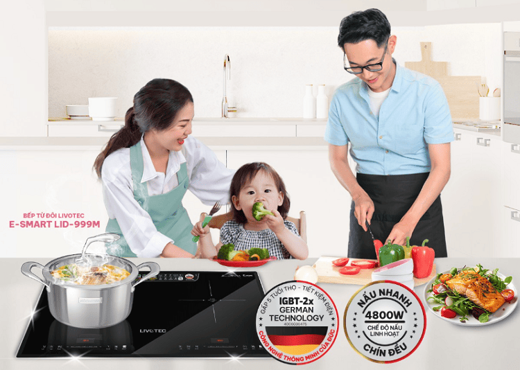 Bếp từ đôi phù hợp với gia đình có nhu cầu nấu nướng nhiều