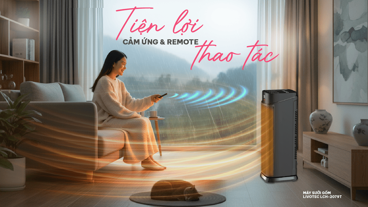Máy sưởi gốm Livotec LCH-2079T trang bị điều khiển cảm ứng hiện đại