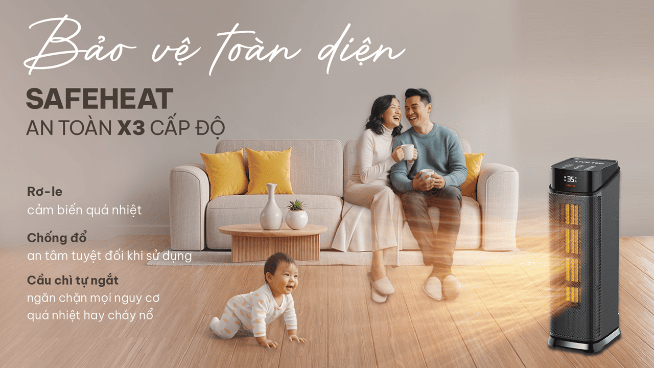 Máy sưởi gốm Livotec LCH-2079T ứng dụng công nghệ SafeHeat™ an toàn X3 cấp độ