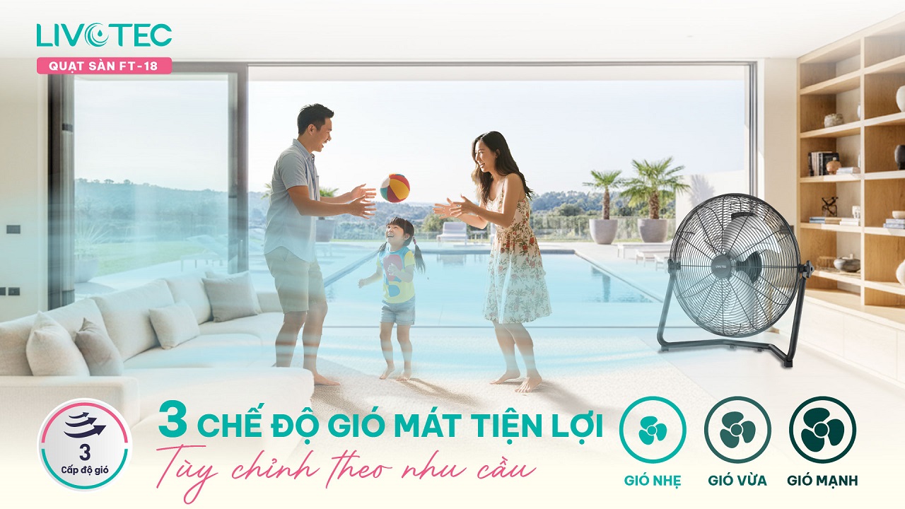 Quạt sàn Livotec FT-18 có thiết kế trẻ trung, phù hợp mọi không gian