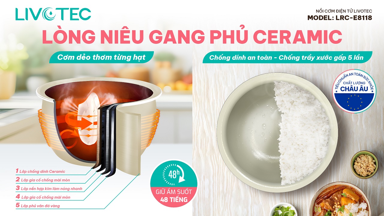 Nồi cơm LRC-E8118 lòng nồi gang niêu phủ Ceramic