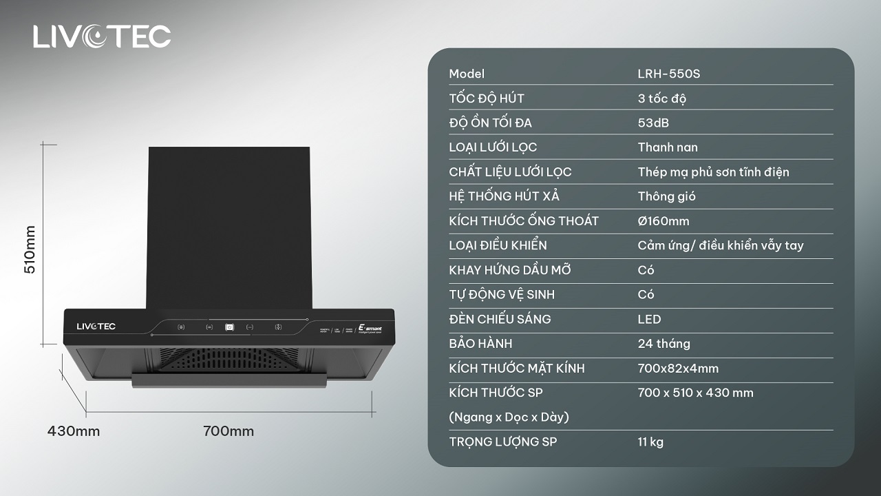 Thông số kỹ thuật Livotec LRH-550
