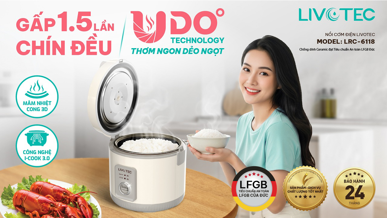 Nồi cơm điện Livotec LRC-6118 gấp 1.5 lần chín đều