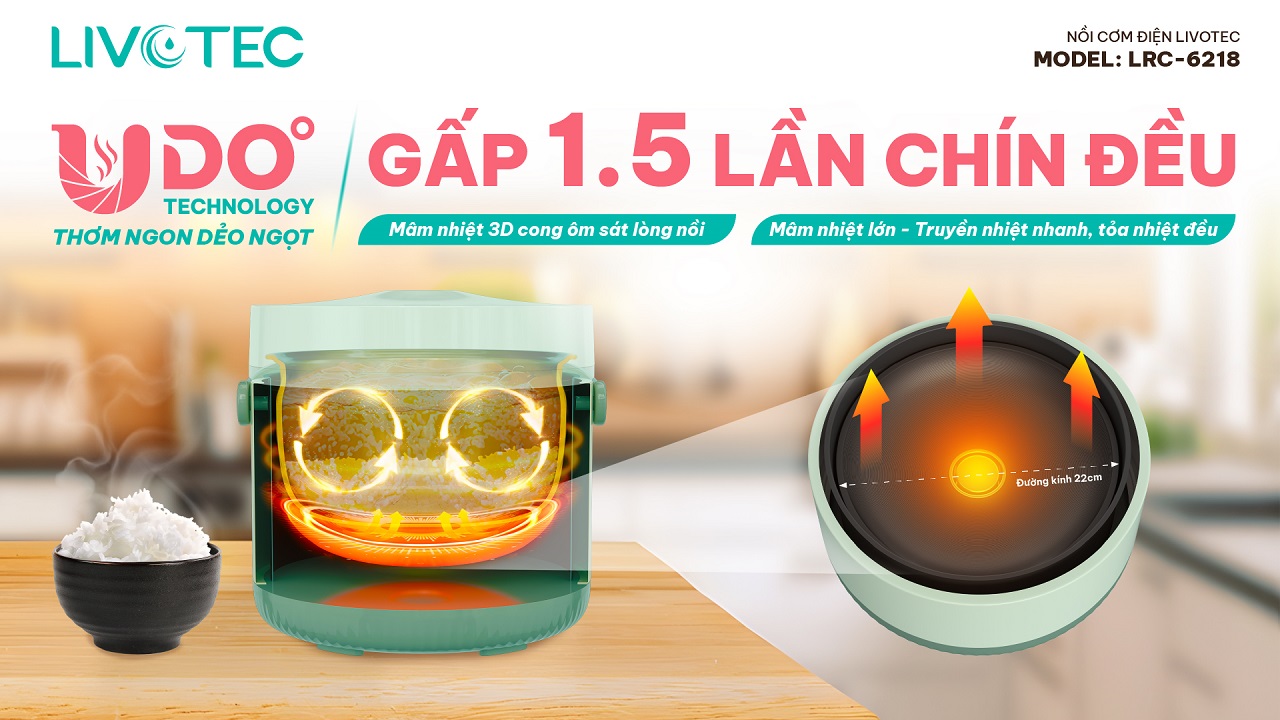 Nồi cơm Livotec LRC-6218 công nghệ UDO° com dẻo ngon