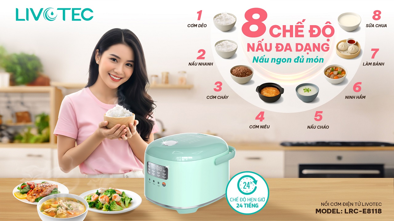 Nồi cơm LRC-E8118 8 chế độ nấu, cơm ngon đủ món