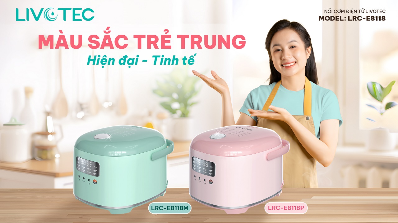 Nồi cơm điện tử Livotec LRC-E8118 với gam màu pastel trẻ trung