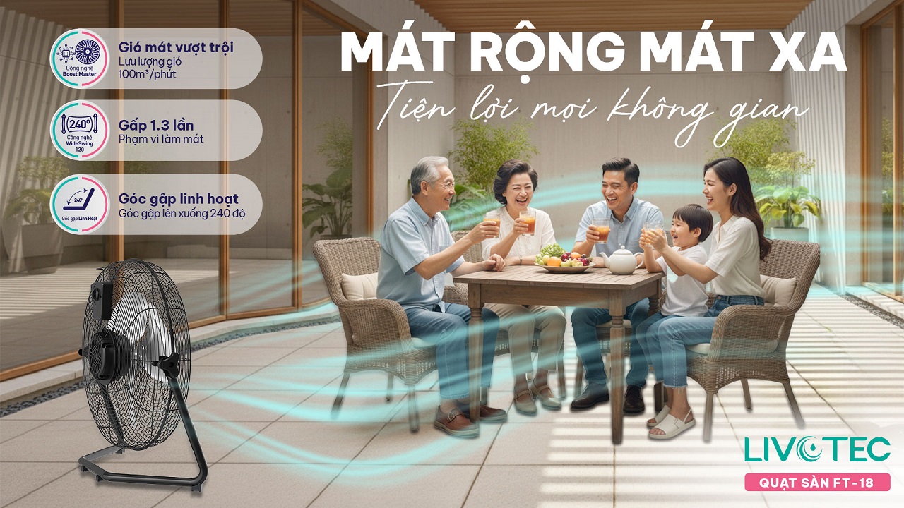 Quạt sàn Livotec FT-18 mang lại cảm giác mát rộng và thư giãn