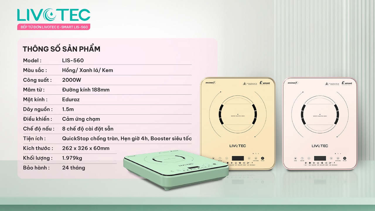 Thông số kỹ thuật chi tiết bếp từ đơn Livotec LIS-560