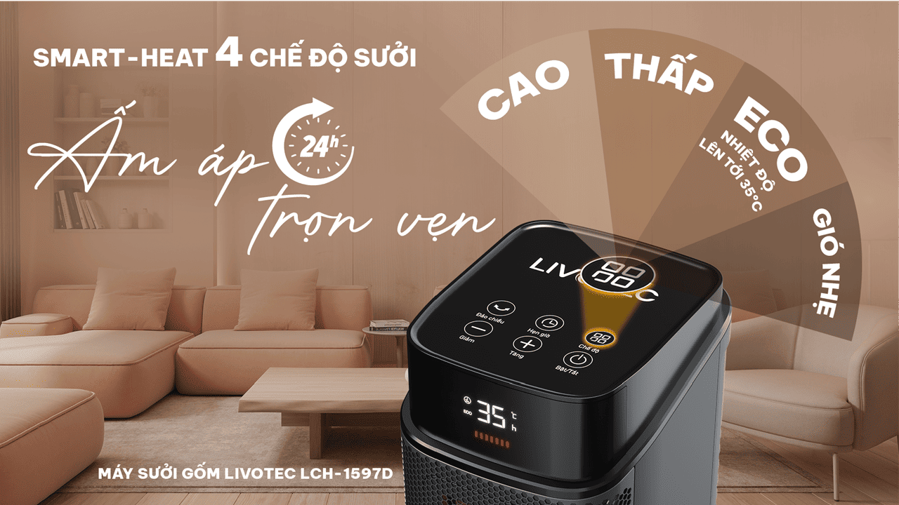 Livotec LCH-2079T có Smart-Heat với 4 chế độ sưởi
