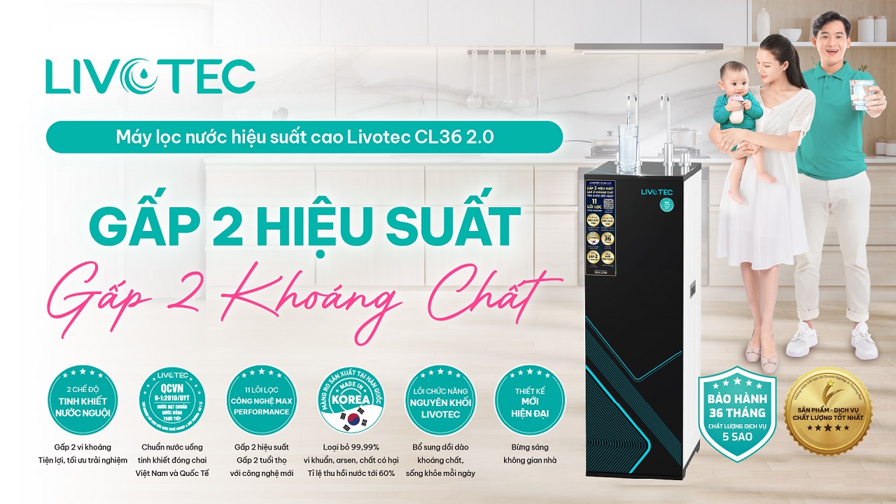 Máy lọc nước Livotec CL36 2.0 giàu hydrogen và kiềm tốt cho sức khỏe