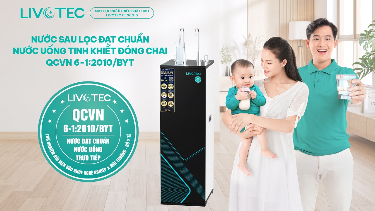 Livotec CL36 2.0 cho nước sau lọc đạt chuẩn QCVN 6-1:2010/BYT