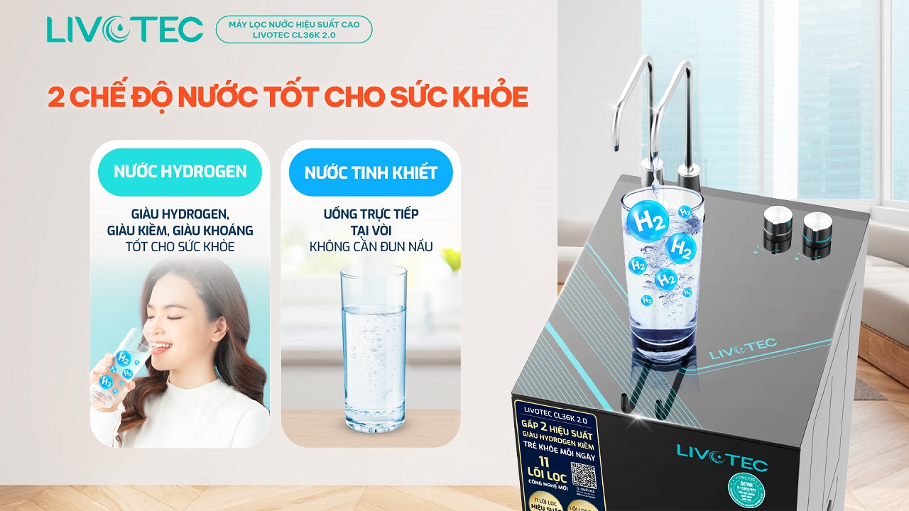 Máy lọc nước Livotec CL36K 2.0 2 chế độ nước tiện lợi, phù hợp mọi nhu cầu sử dụng