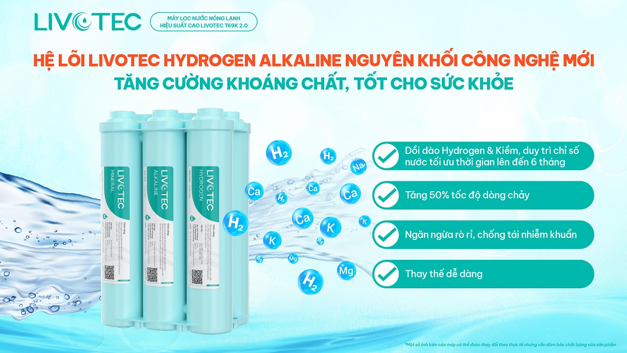 Livotec T69K 2.0 tích hợp hệ lõi chức năng HP Hydrogen Alkaline