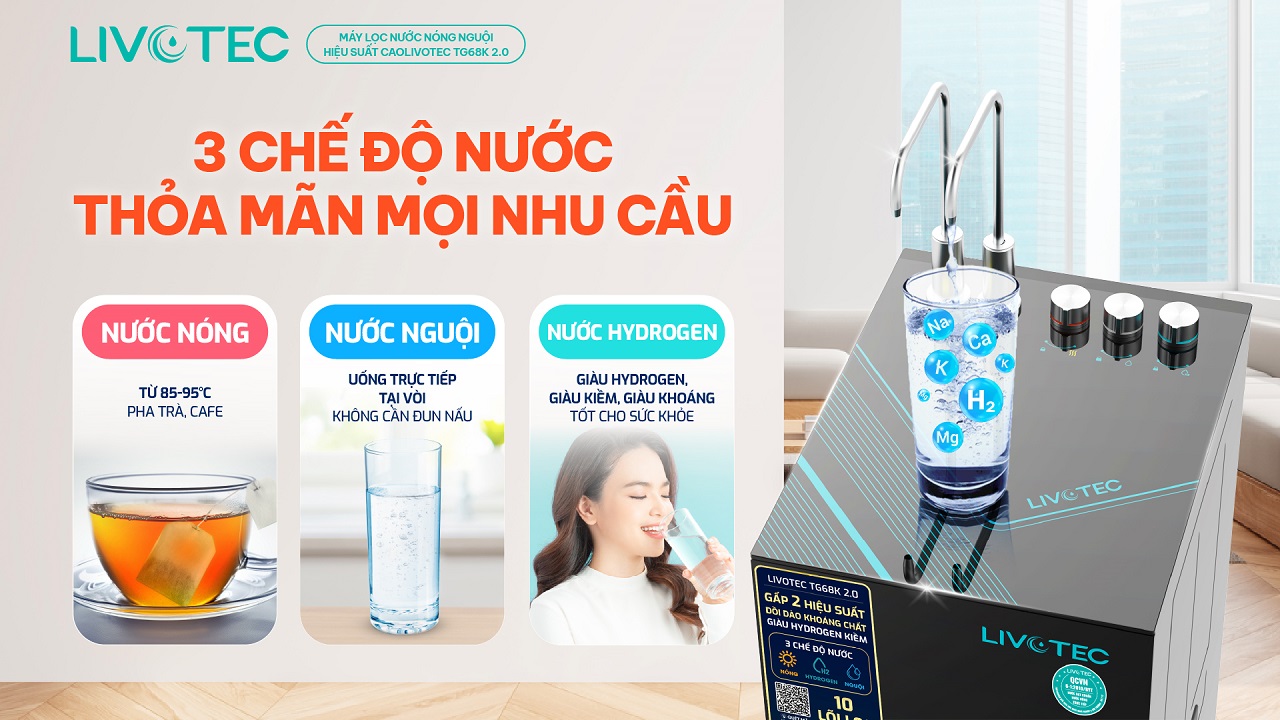 Livotec TG68K 2.0 với 3 chế độ nước tiện lợi