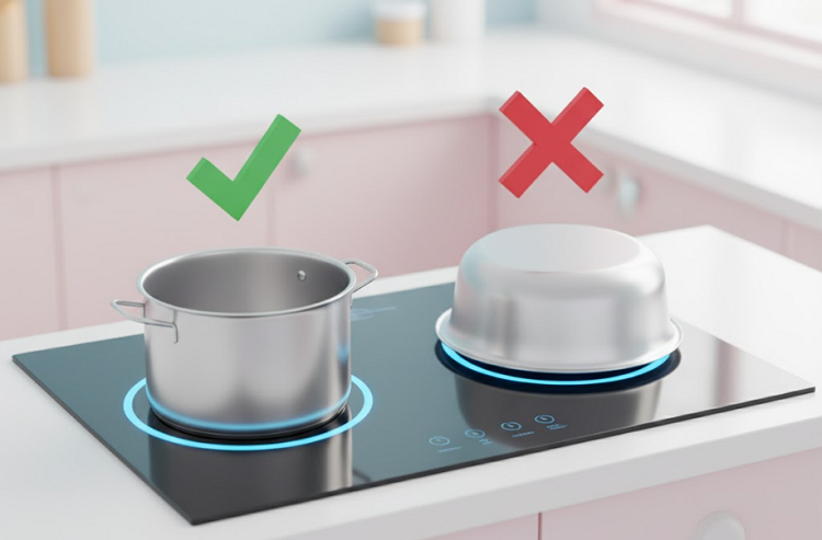 Sử dụng đúng kích thước và hình dáng đáy nồi